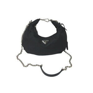 Prada Half Moon Re Edition Chain Shoulder Bag Saffiano Tessuto Black